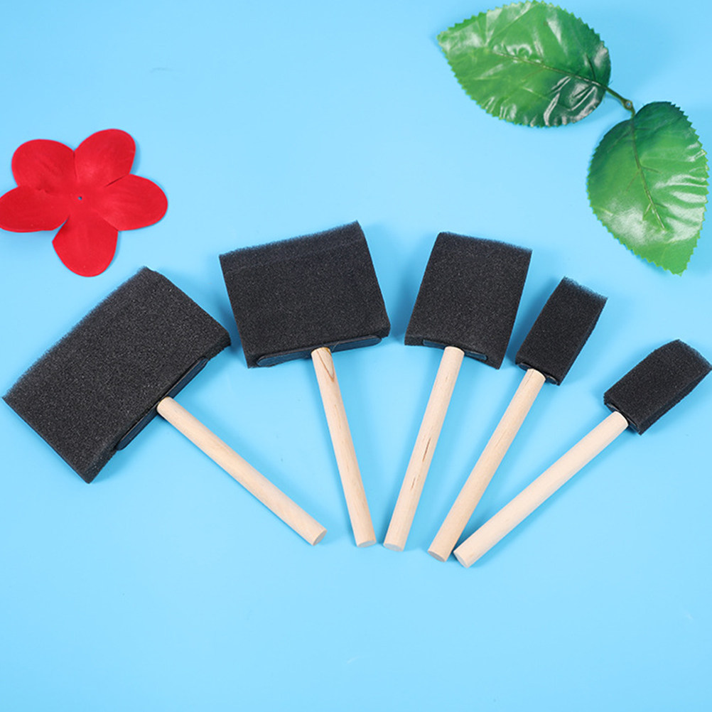 Wood Stain Brush - 10Pcs Wood Handle Sponge Brush Beveled