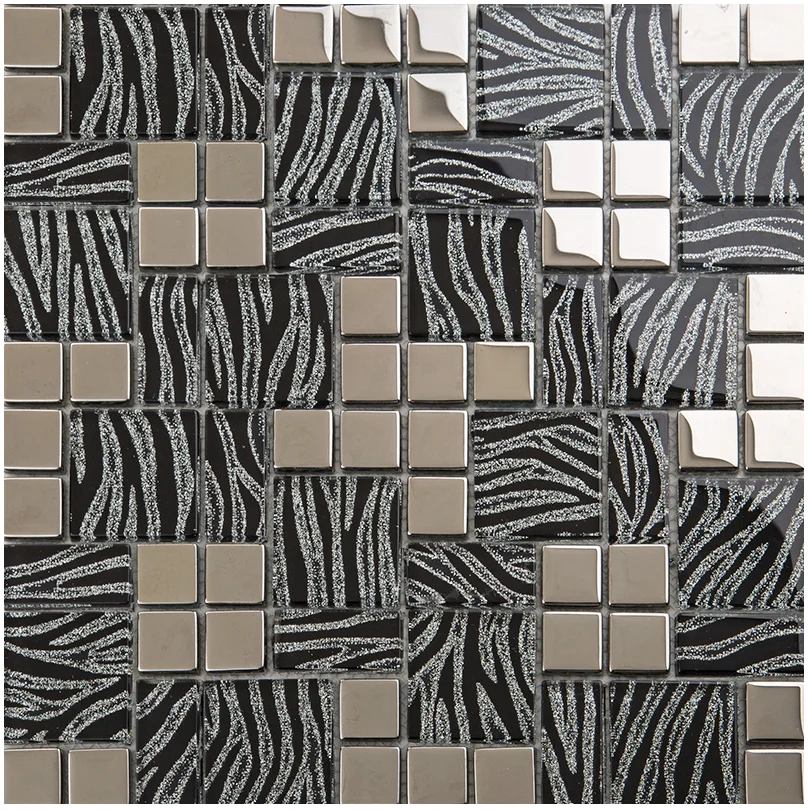 Home Improvement Background - Luxury Black Silver Glass Mosaic Tiles,